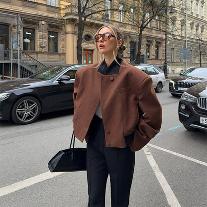 Women's fashionable short jacket with structured cut and high collar NOVAE