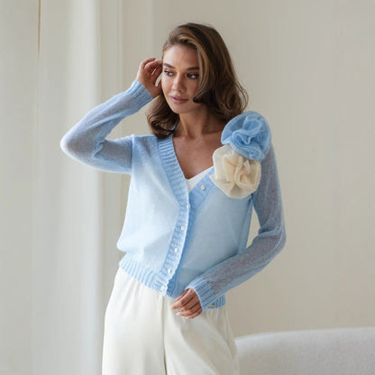 Women's cardigan with deep V-neck and practical pockets NOVAE