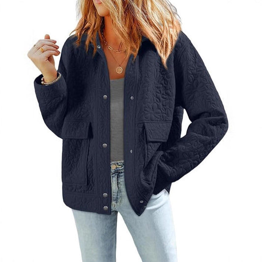 Women's quilted jacket with practical patch pockets and floral pattern NOVAE