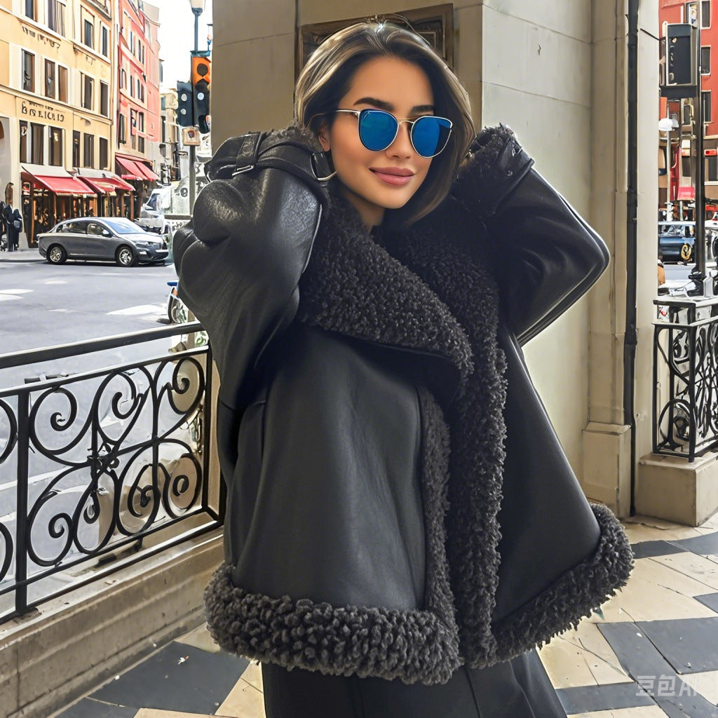 Women's Oversized Faux Leather Jacket with Cozy Lining NOVAE