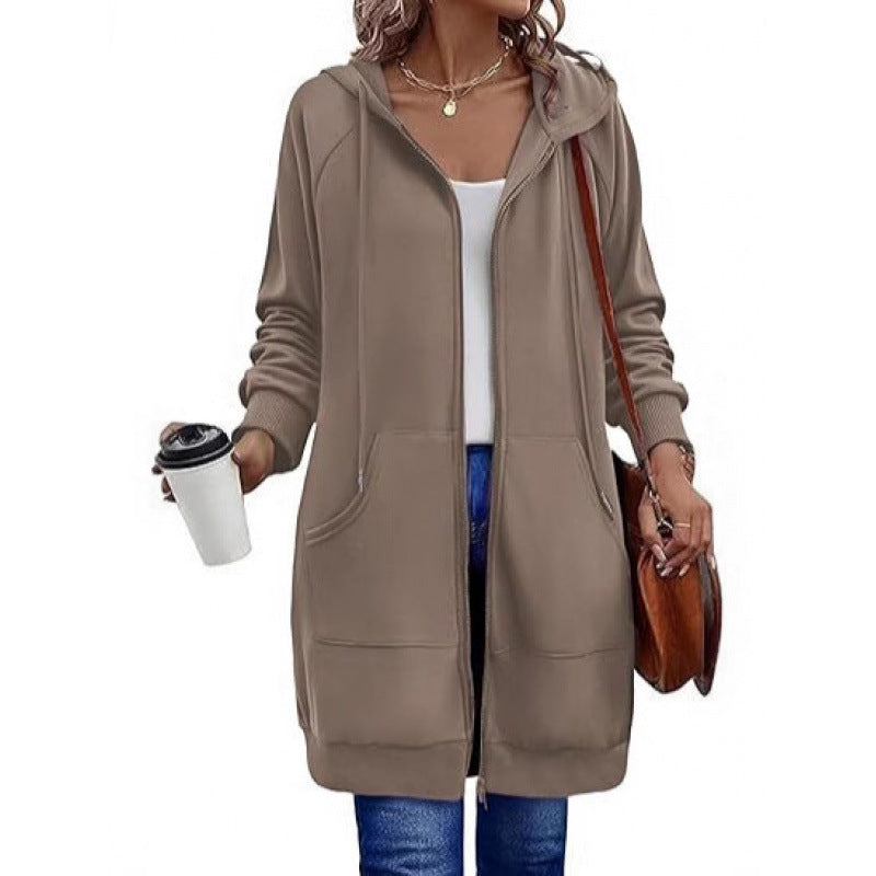 Women's fashionable hooded jacket with side pockets and zipper NOVAE