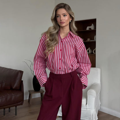 Women's striped blouse with voluminous sleeves and fashionable button details NOVAE
