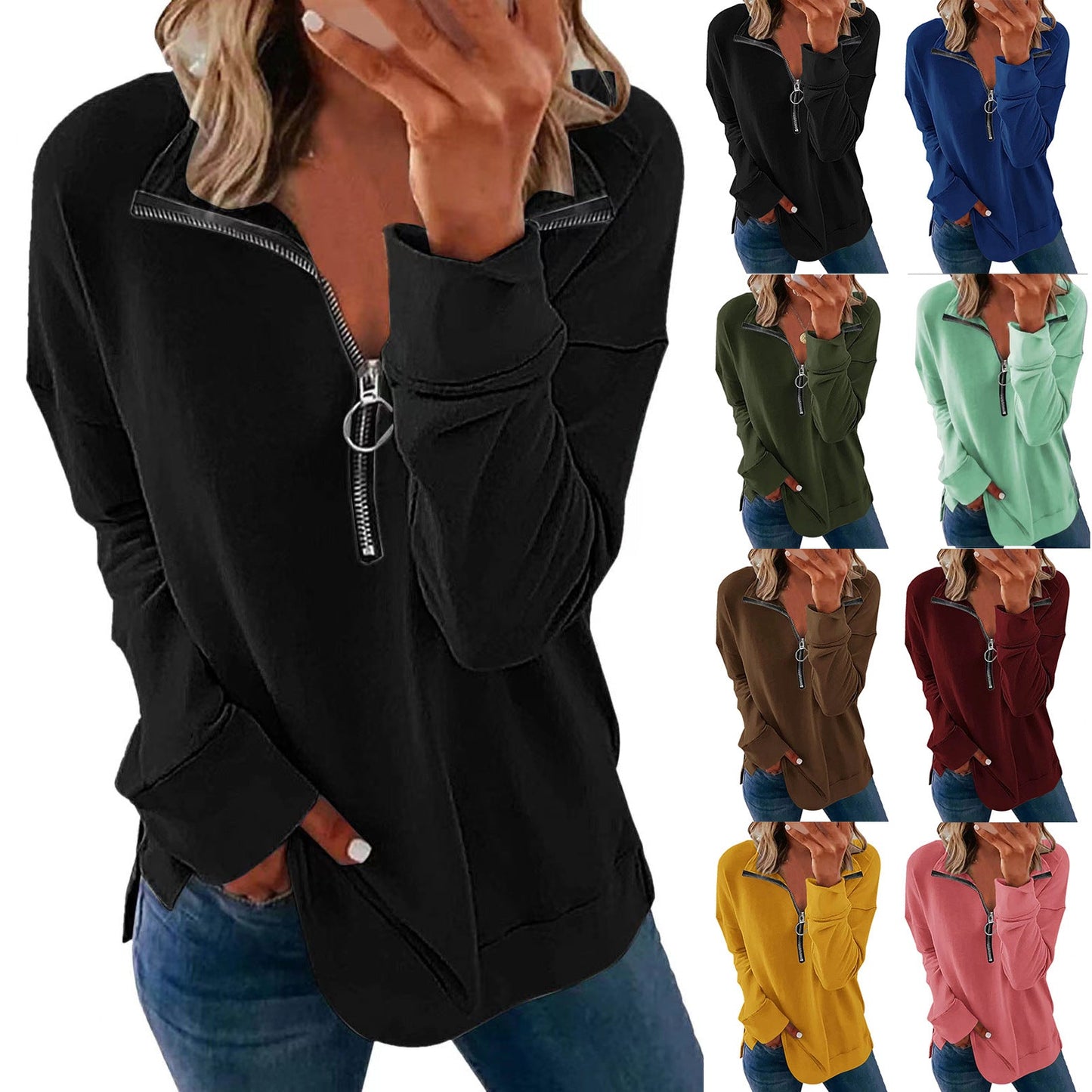 Women's casual pullover with stylish zipper NOVAE