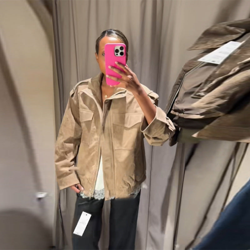 Women's Casual Suede Jacket with Practical Pockets and Modern Cut NOVAE