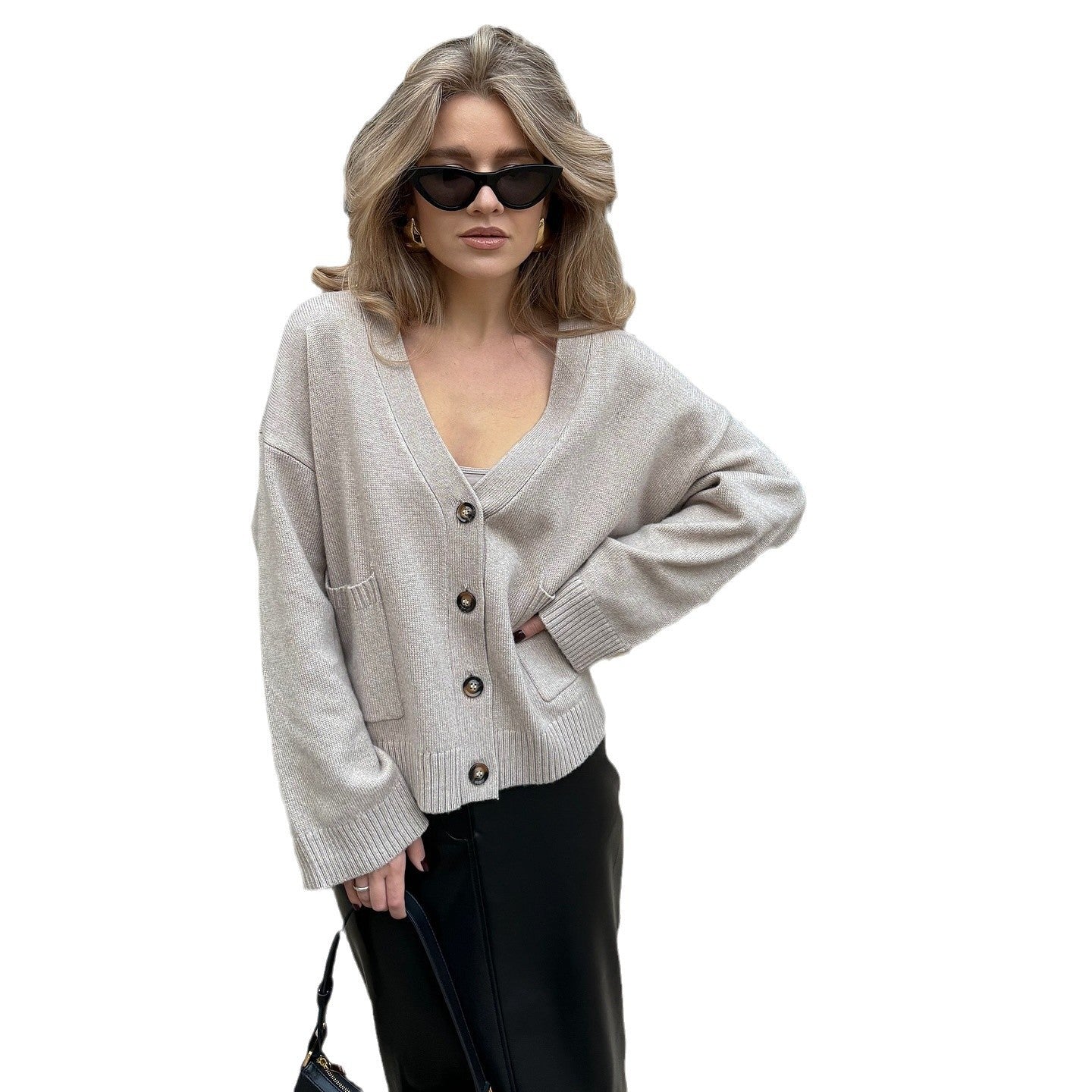 Women's casual cardigan with V-neck and button details NOVAE