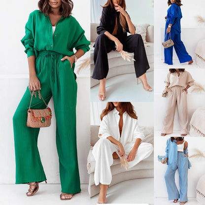 Women's Casual Two-Piece Set with Wide-Cut Top and Loose-Fitting Trousers NOVAE