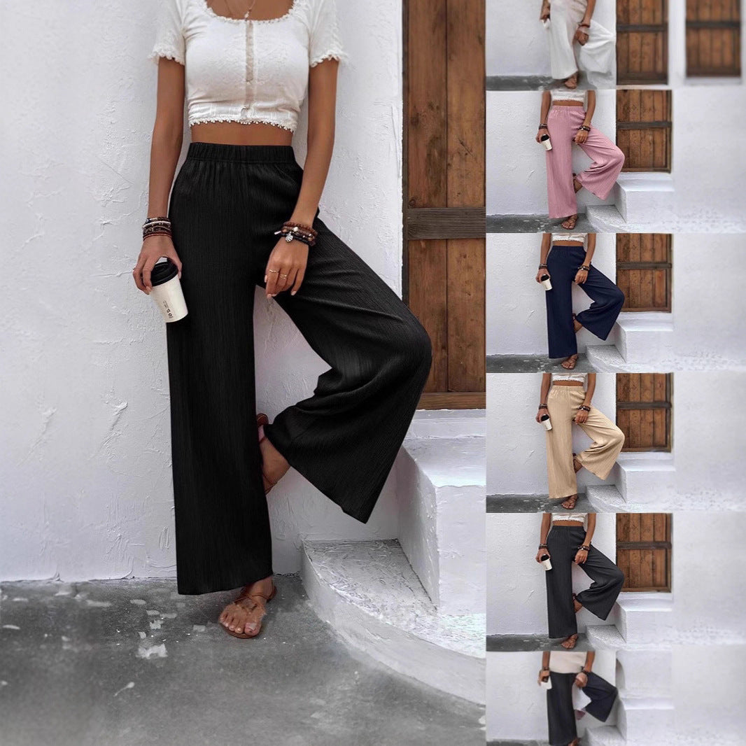 Women's wide-leg lounge trousers with elasticated waistband and pleats NOVAE