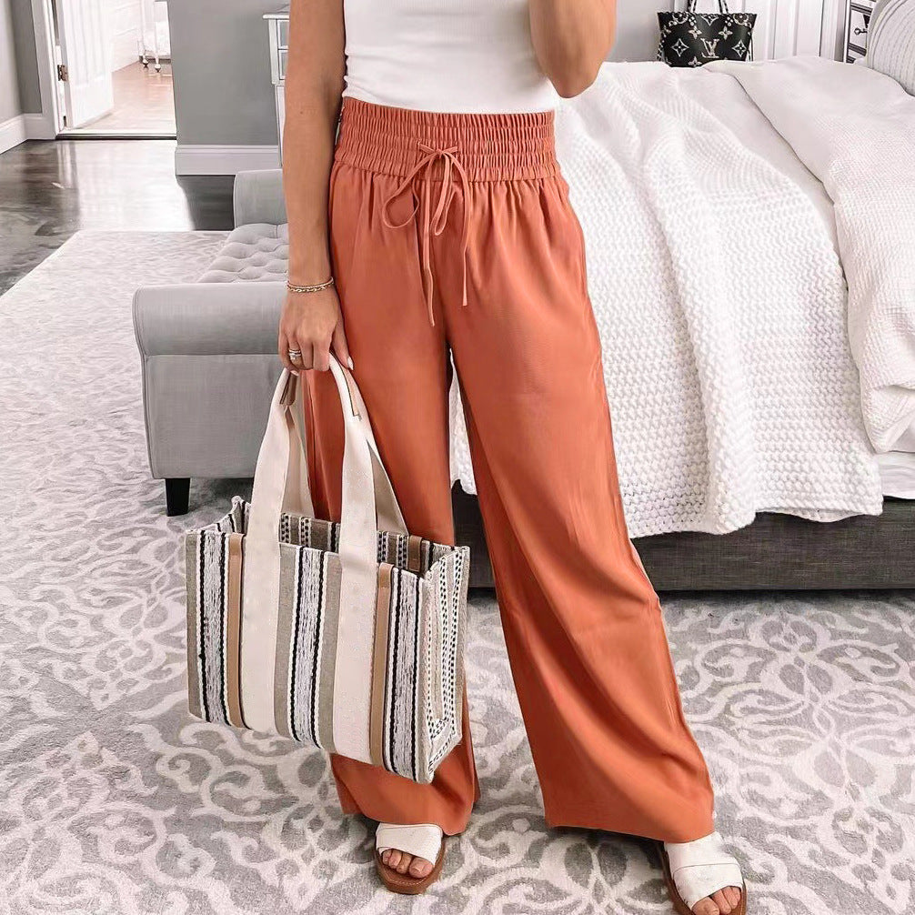 Women's wide-leg palazzo trousers with elasticated waistband and practical pockets NOVAE