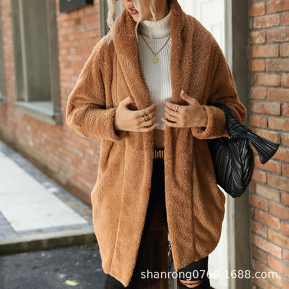 Women's Cozy Oversized Coat in Soft Plush with Large Collar NOVAE