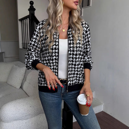 Women's fashionable bomber jacket with classic houndstooth pattern NOVAE
