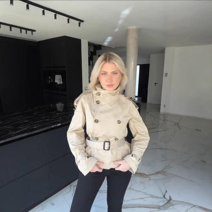 Women's fashionable trench coat with high collar and practical side pockets NOVAE