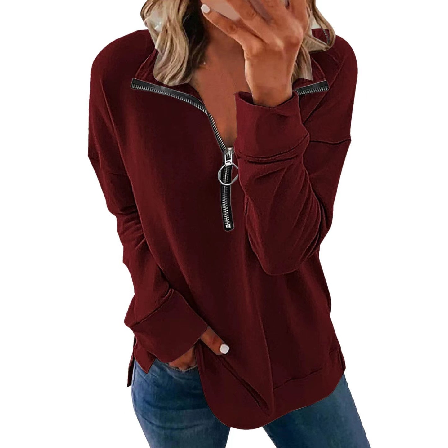 Women's casual pullover with stylish zipper NOVAE