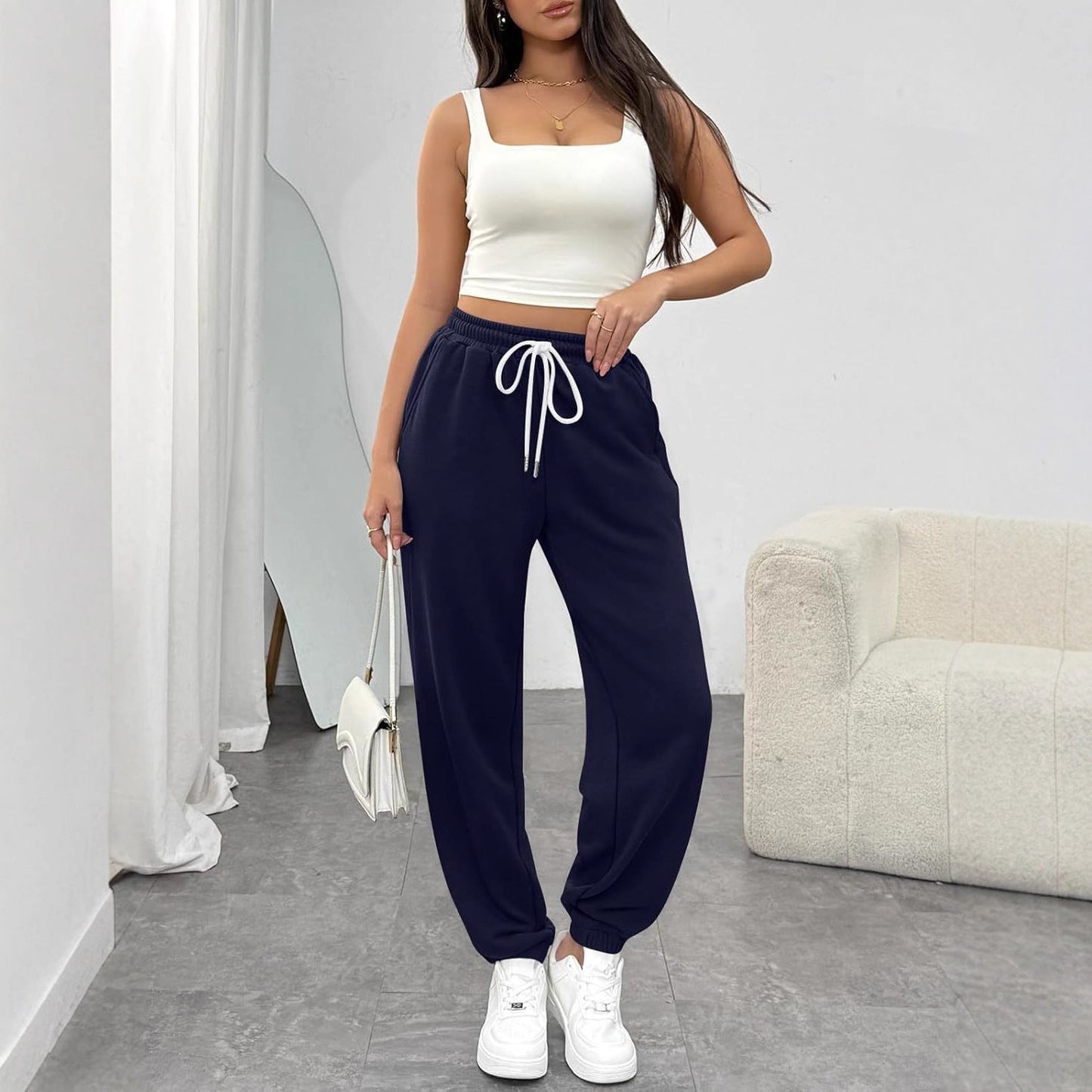 Women's Comfortable Sports Trousers with Elastic Waistband and Drawstring NOVAE