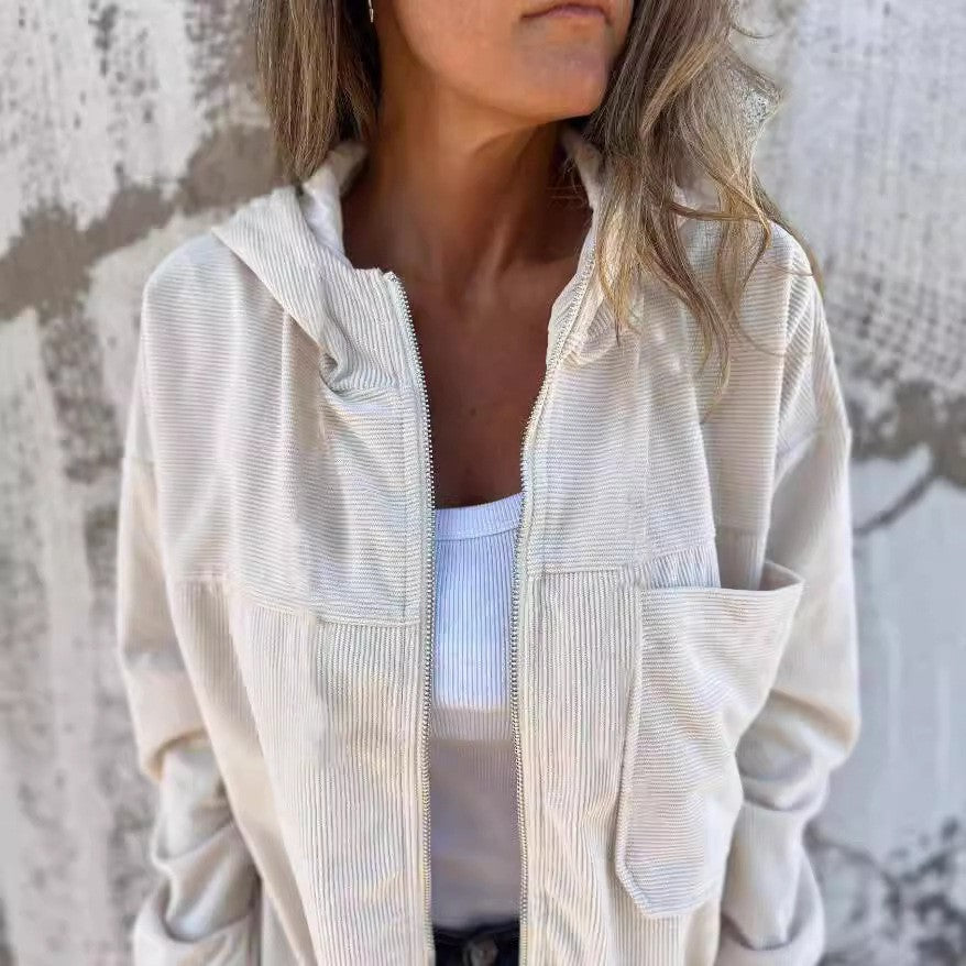 Women's casual corduroy jacket with practical pockets and elegant zipper NOVAE