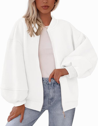 Women's Oversized Bomber Jacket with Zipper and Elastic Cuffs NOVAE