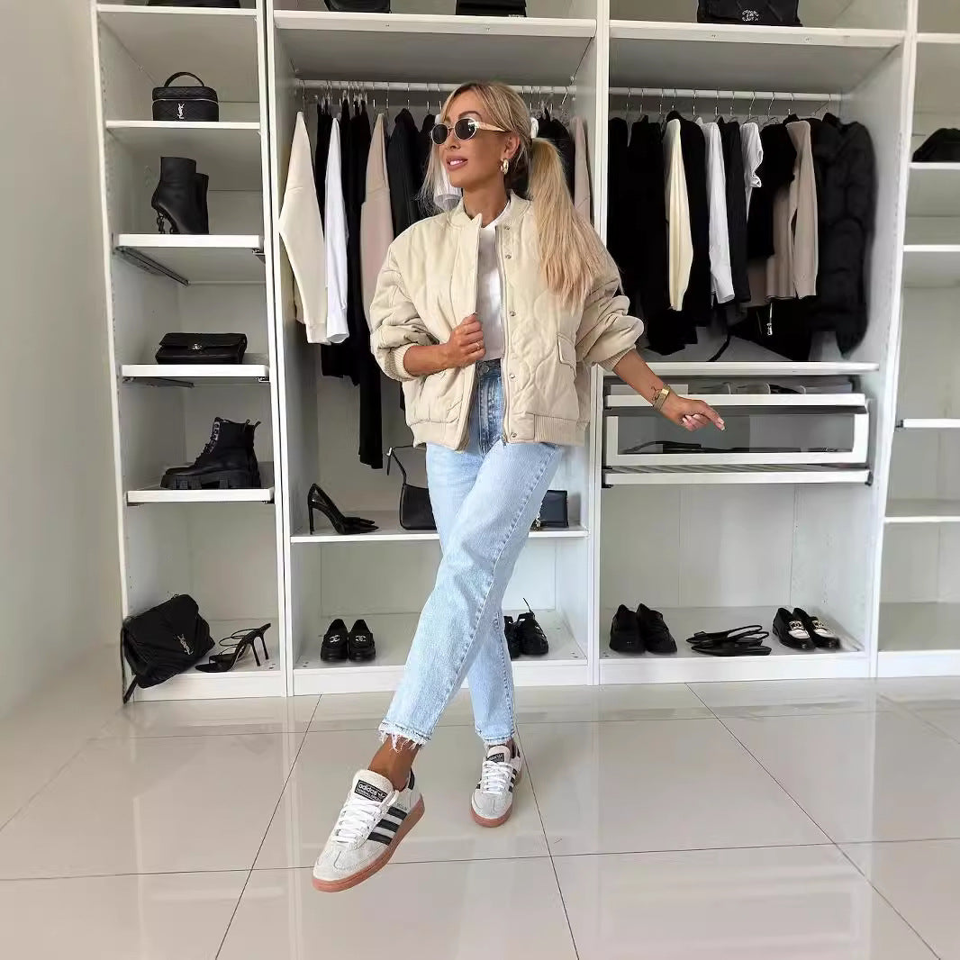 Women's quilted jacket in a casual oversized cut with ribbed knit details NOVAE