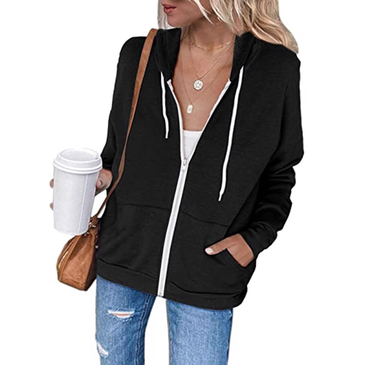Women's casual hooded jacket with zipper and practical pockets NOVAE