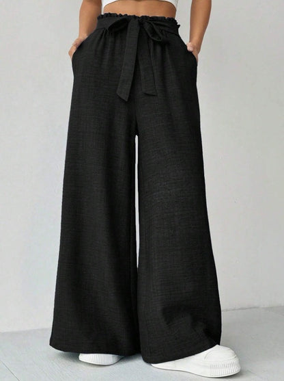 Women's wide-leg trousers with adjustable waistband NOVAE