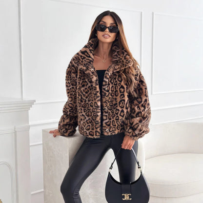 Women's cozy leopard print jacket NOVAE