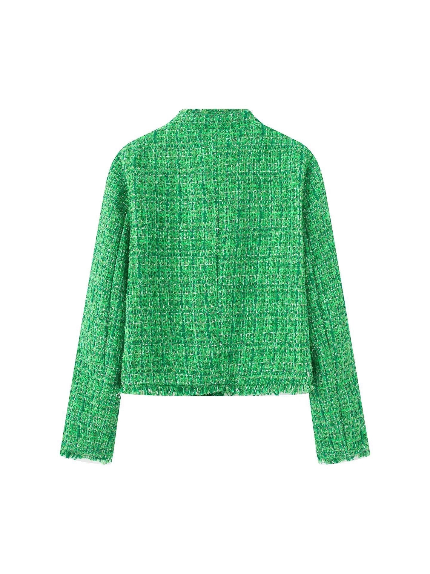 Women's stylish short jacket in a structured tweed design with decorative buttons NOVAE