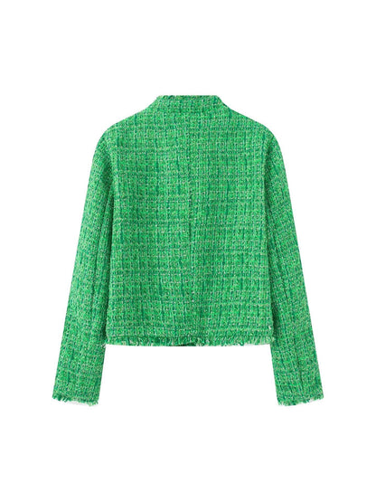 Women's stylish short jacket in a structured tweed design with decorative buttons NOVAE