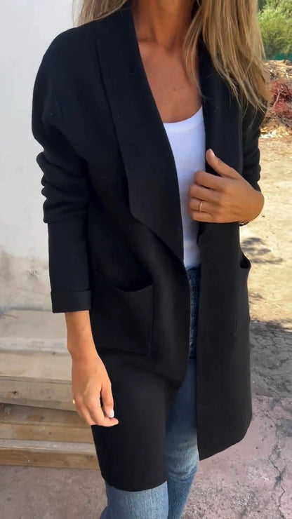 Women's elegant long jacket with open cut NOVAE