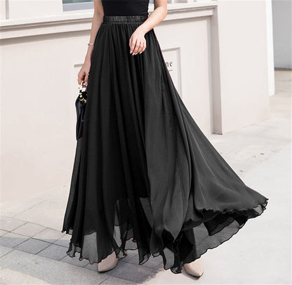 Women's long, flowing skirt with elastic waistband and swing hem NOVAE