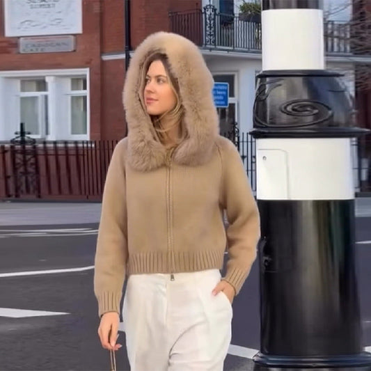 Women's Cozy Cardigan with Fur Collar NOVAE