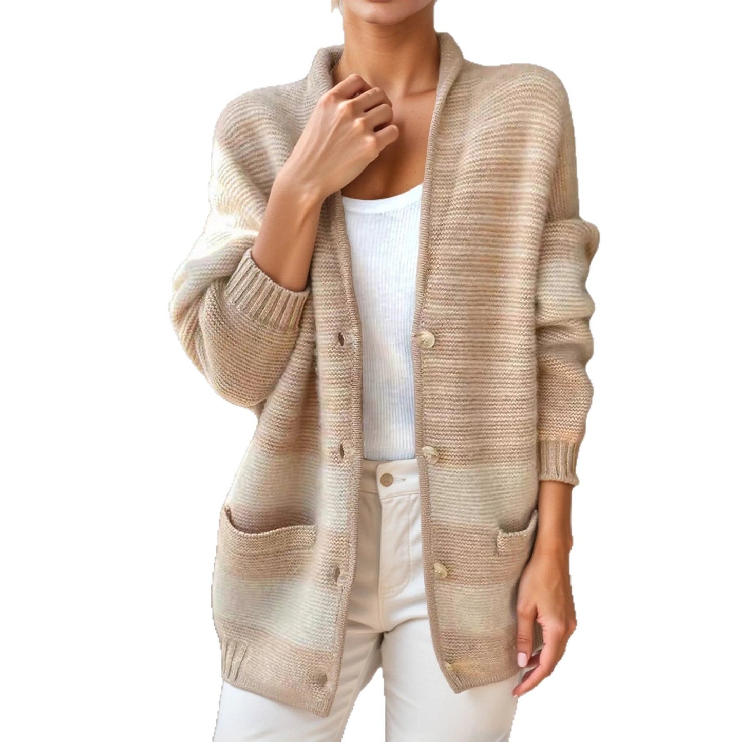 Women's patterned cardigan with casual flap and pockets NOVAE