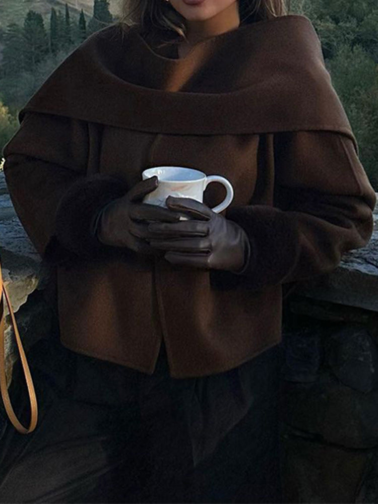 Women's fashionable wool jacket with wide lapels and elegant details NOVAE