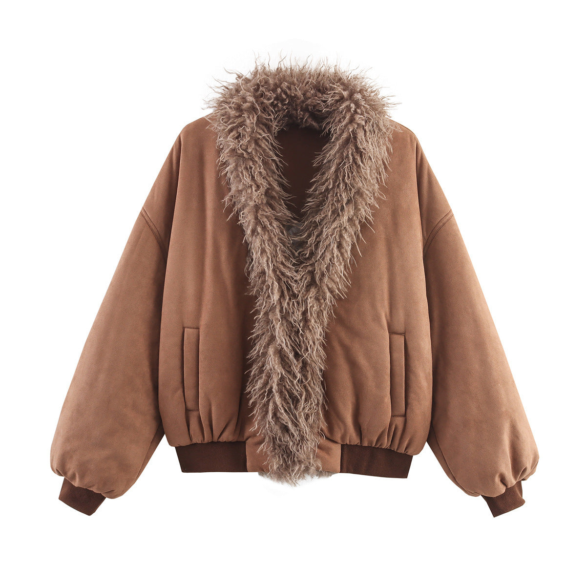 Women's cozy suede jacket with fur collar NOVAE