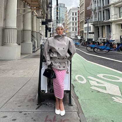 Women's Urban Trench Coat with High Collar and Double Button Placket NOVAE