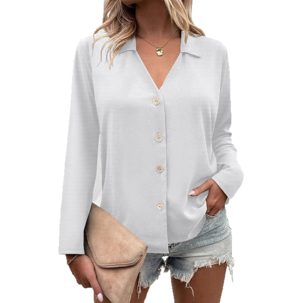 Women's fashionable blouse with V-neck and button details NOVAE