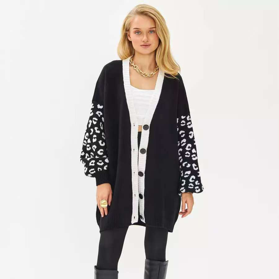Women's cardigan with leopard print and feminine details NOVAE