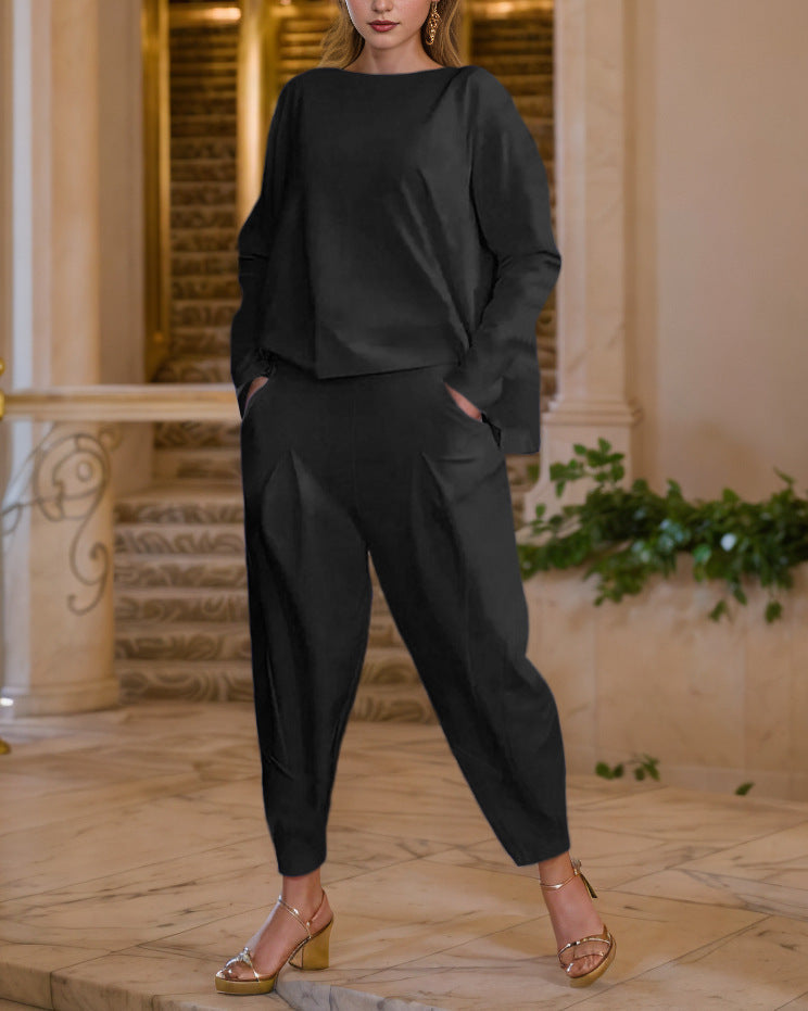 Women's elegant set with casual top and comfortable trousers NOVAE