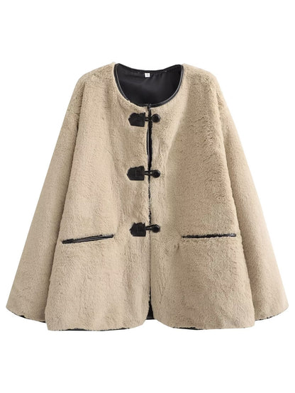 Women's fleece jacket with modern button details and side pockets NOVAE