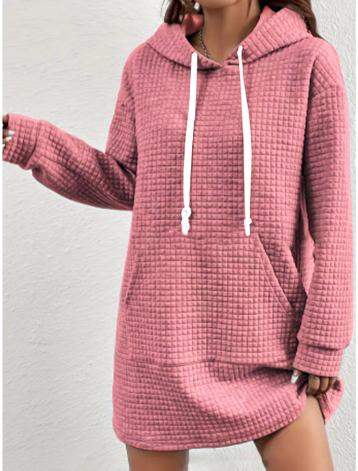 Women's hoodie dress with practical kangaroo pocket and modern knit design NOVAE