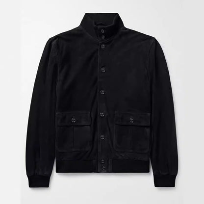 Men's elegant suede jacket with practical collar and patch pockets NOVAE