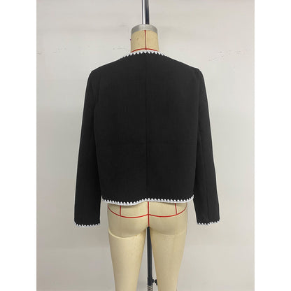 Women's elegant short-sleeved blazer jacket with contrasting piping details and pockets NOVAE