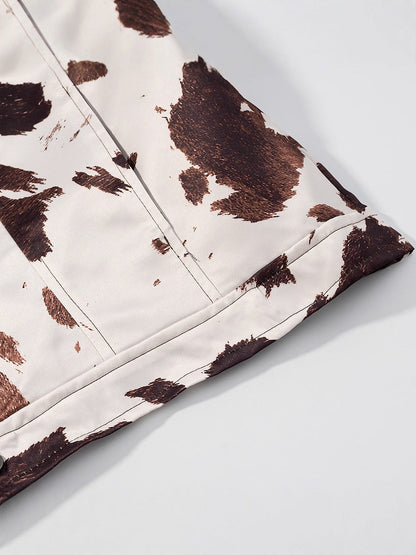 Women's casual denim jacket in a modern cow print design NOVAE