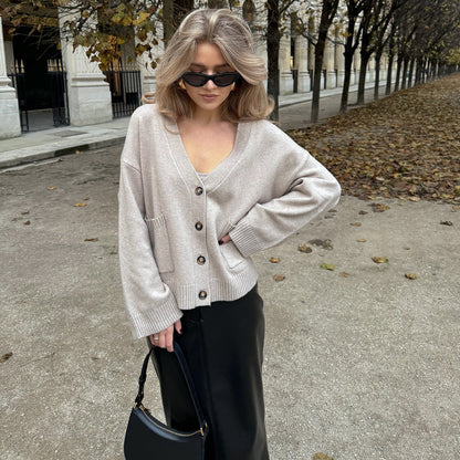 Women's casual cardigan with V-neck and button details NOVAE