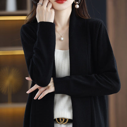 Women's cardigan with elegant ribbed texture and open cut NOVAE