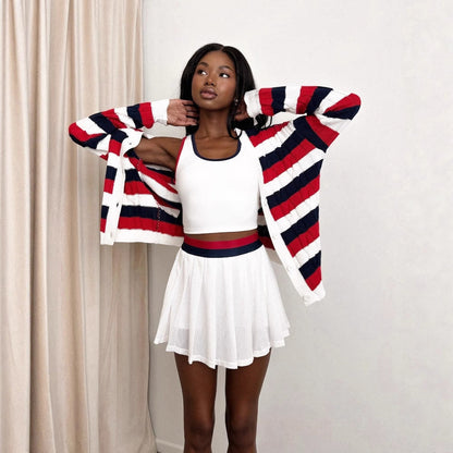 Women's casual cardigan with modern color stripes and comfortable cut NOVAE