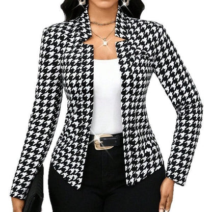 Women's elegant blazer jacket with houndstooth pattern and tailored cut NOVAE