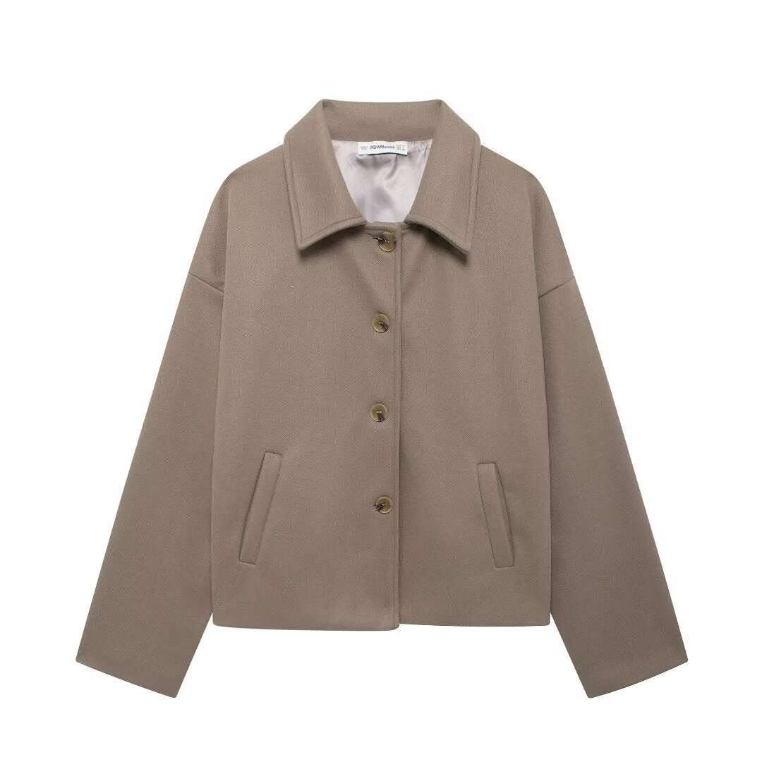 Women's chic blouson jacket made of soft fabric with button closure and pockets NOVAE