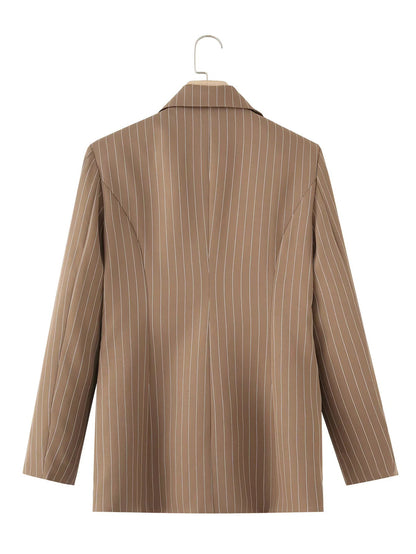 Women's fashionable blazer jacket with asymmetrical collar and elegant pinstripes NOVAE