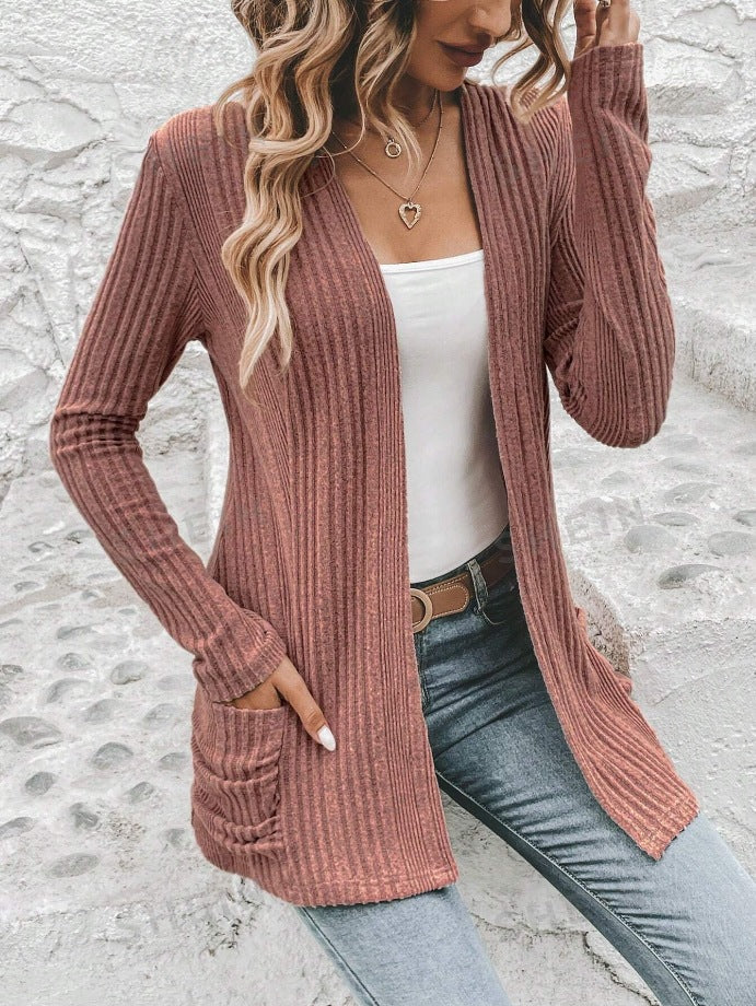 Women's cardigan with fashionable ribbed design and practical pockets NOVAE