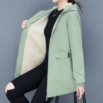 Women's transitional jacket with fleece-lined hood and practical pockets NOVAE