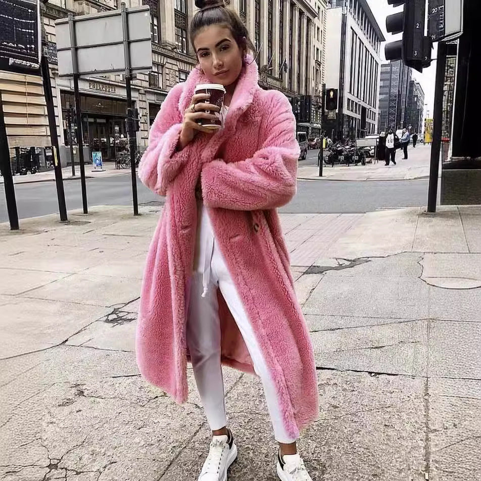 Women's long teddy coat in a stylish design NOVAE