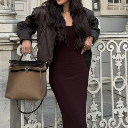 Women's stylish faux leather jacket with draping and adjustable belt NOVAE